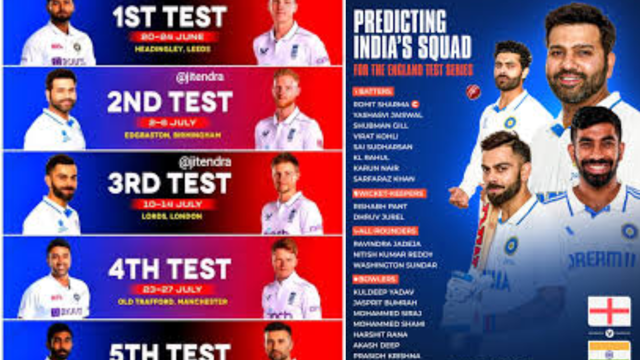 India Test Squad For England Tour 2025, LIVE Updates on India vs England Test series